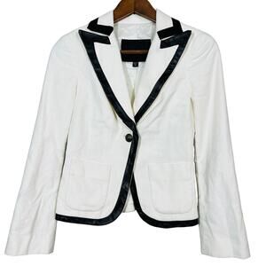 Bebe Y2K Blazer Winter White Black Trim Tuxedo Jacket Classic Formal Event - 00